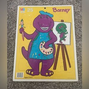 Vintage 1992 MB Milton Bradley Puzzle Barney Artist Purple Dinosaur Baby Bop
